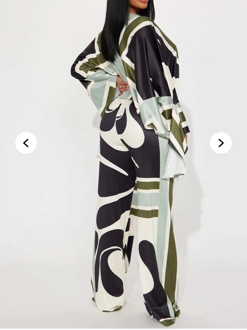 Fashion Nova Abstract-Print Wide Leg Pants in Olive, Black & Cream - Picture 2 of 7